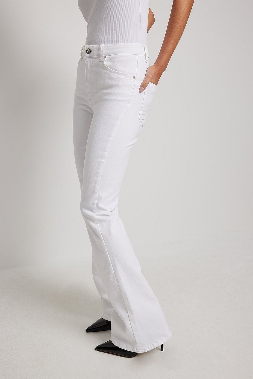 Flared High Waist Stretch Jeans in white, showcasing a slim, tailored fit with a flattering flared leg design.