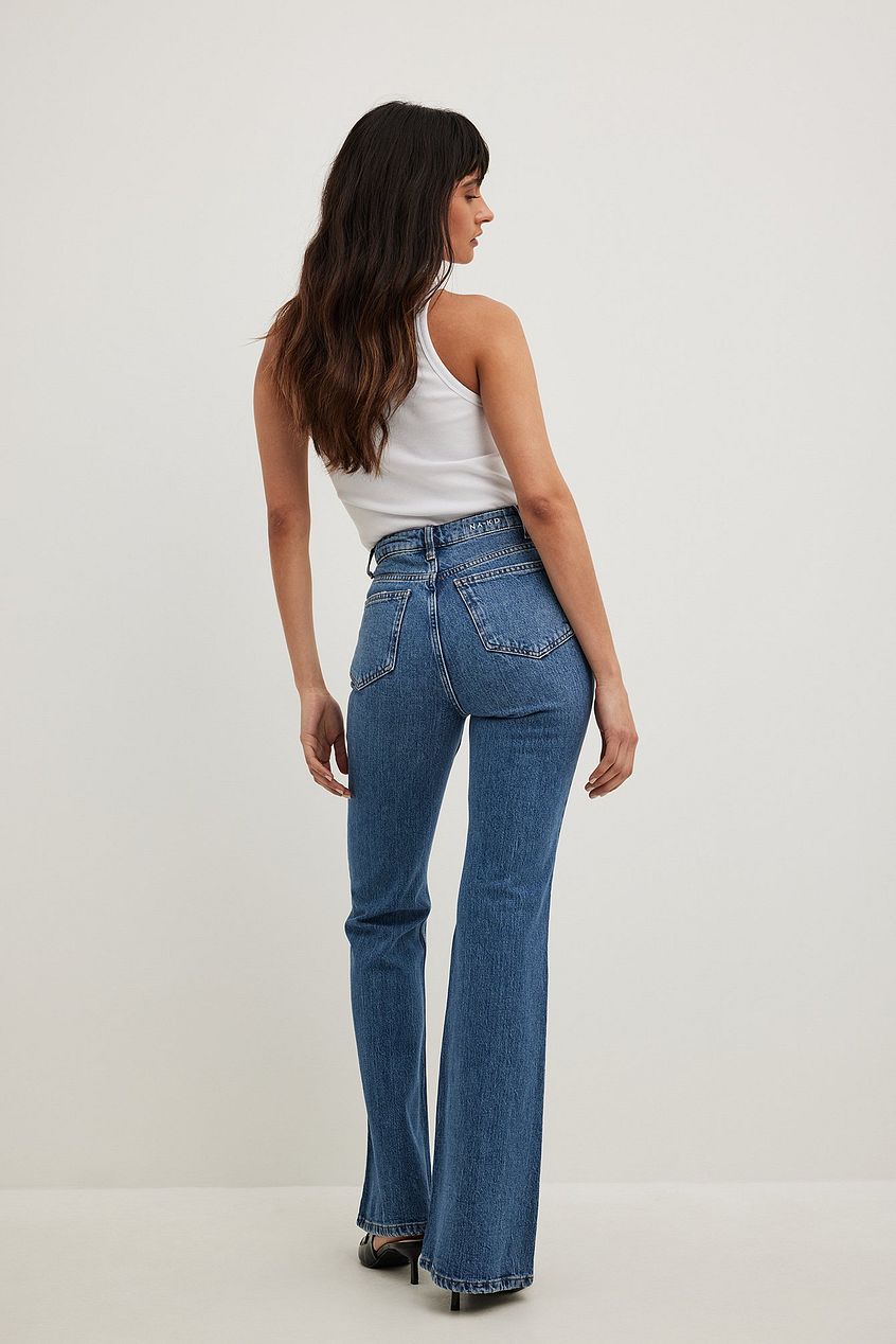 Flared High Waist Denim Jeans from Ace Cart - Stylish women's jeans with a flattering high-waisted, flared leg design.