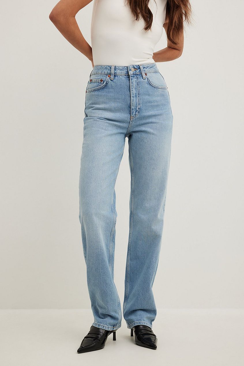 High-waist straight leg denim jeans from Ace Cart, a fashion store, featured in a white background image.
