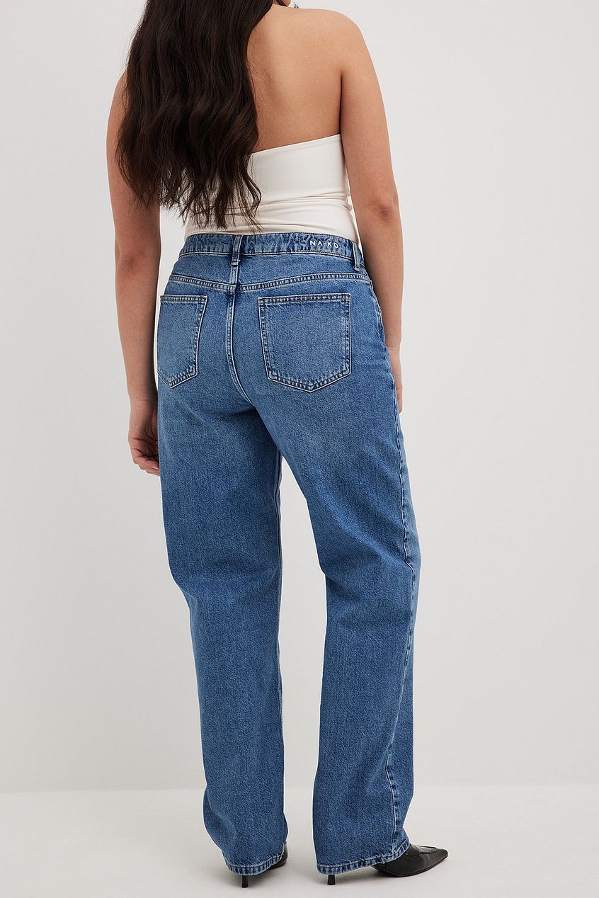 High-waist straight-leg denim jeans in classic blue wash from Ace Cart's fashion collection.