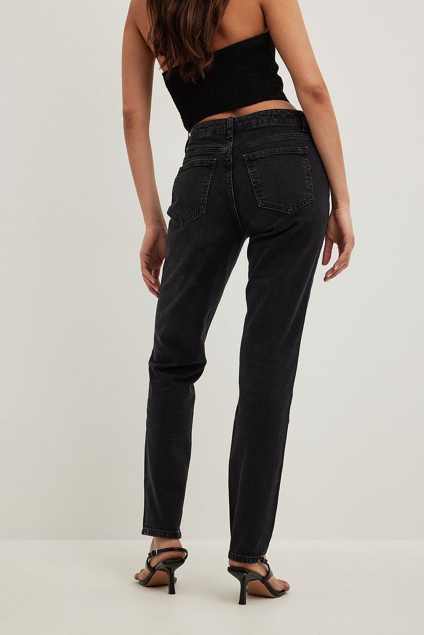 Slim Mid Waist Black Denim Jeans, Fashionable Women's Apparel from Ace Cart