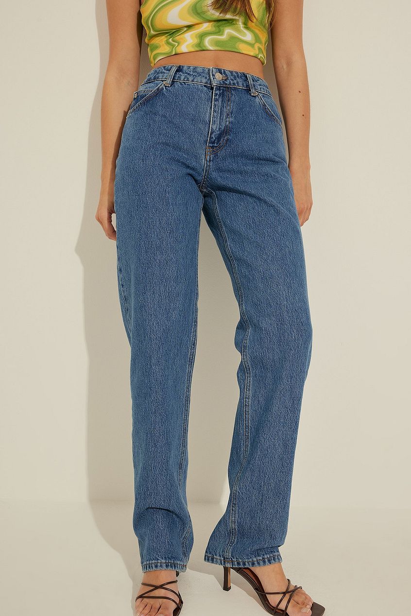 Mid Rise Straight Leg Denim Jeans from Ace Cart - Classic blue wash, relaxed fit, versatile style for everyday wear.