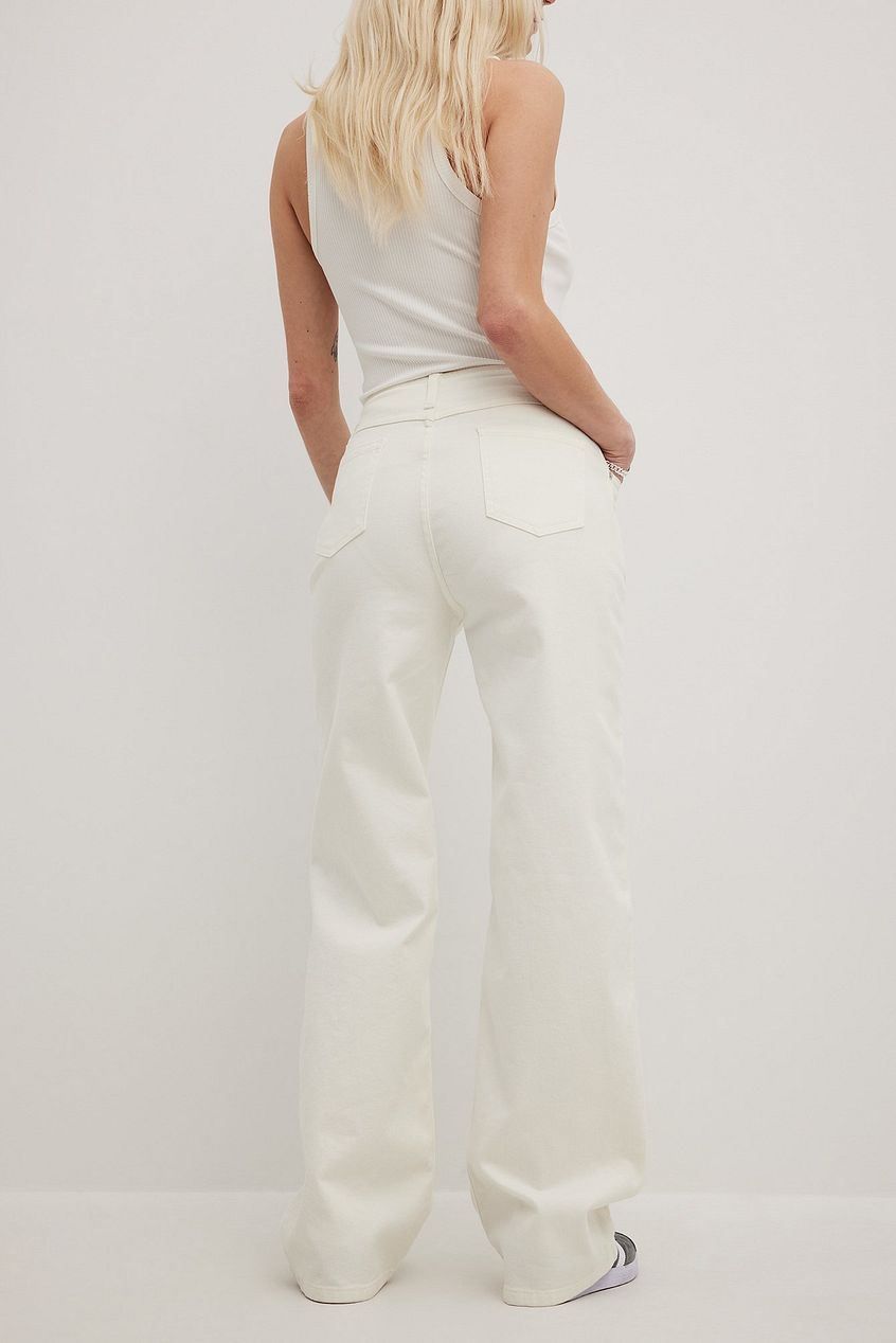 Low Waist Pocket Detail White Denim Jeans