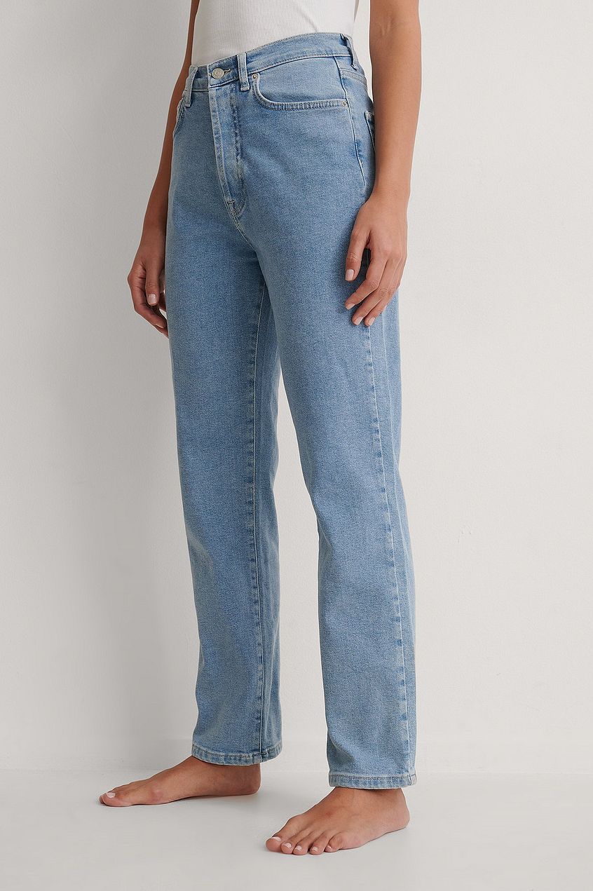 Organic Straight High Waist Denim Jeans with Flared Leg