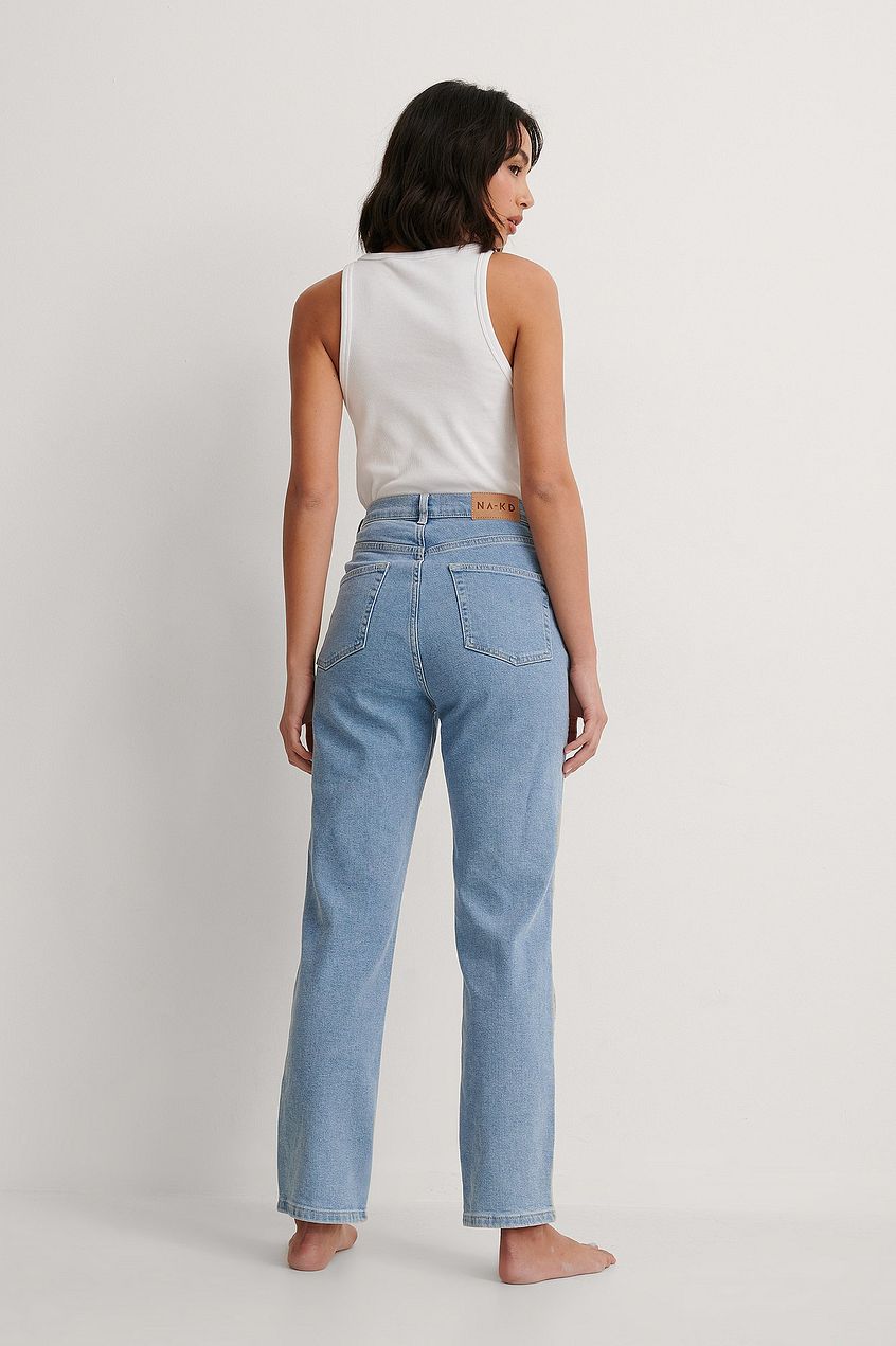 Organic Straight High Waist Denim Jeans with White Tank Top