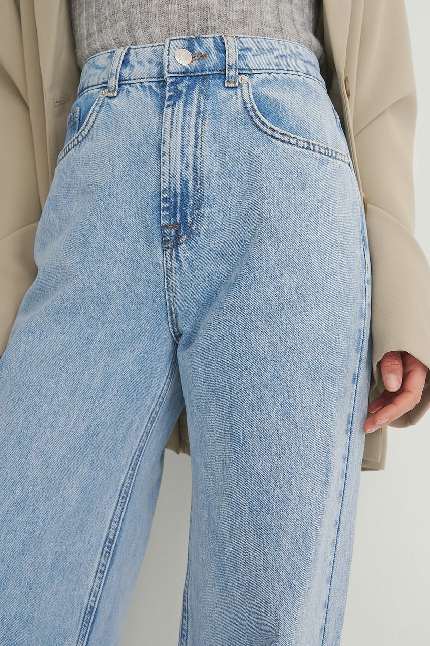 Soft, rigid wide-leg denim jeans with a high-waist design, featured in the attached product image.