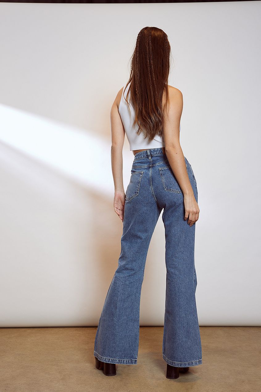 Recycled Wide Leg Flared Denim Jeans with Trendy Silhouette
