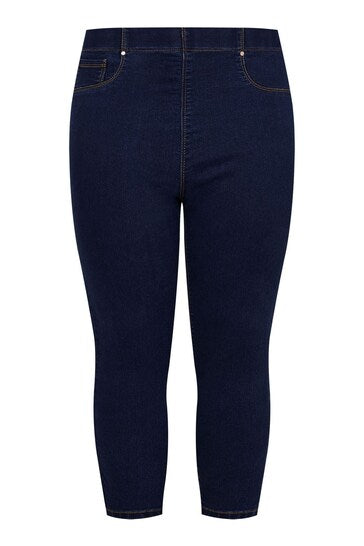 Elegant navy blue high-waisted jeggings with a slim, stretchy fit and flattering silhouette, perfect for the modern curvy woman.