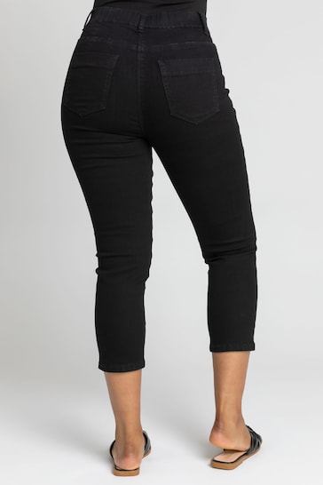 Cropped black denim jeggings with high waist and relaxed fit