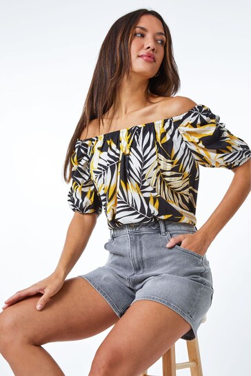 Vibrant Floral Puff Sleeve Crop Top - Ace Cart