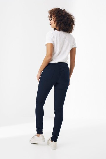 Navy blue five-pocket jeggings from Ace Cart featuring a stretchy, comfortable fit for curvy figures.