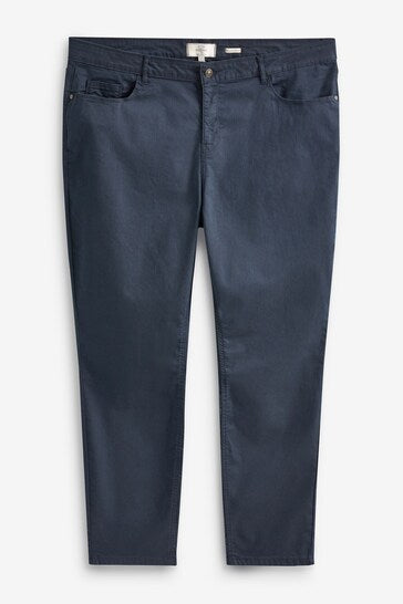 Dark blue stretchy jeggings with five pockets, shown on a plain background.